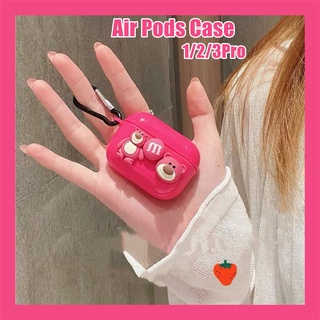  Vỏ Bảo Vệ Hộp Sạc Tai Nghe Không Dây Airpods Pro 1 / 2 Hình Gấu Dâu Màu Dạ Quang Dễ Thương
