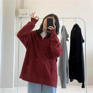Áo khoác nỉ da cá trơn một màu basic dáng rộng dài ulzzang phong cách Hàn Quốc - HD09