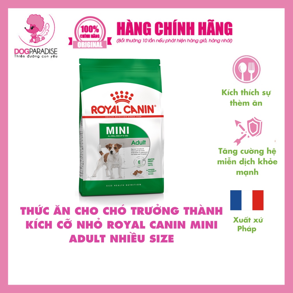 Thức ăn cho chó trưởng thành kích cỡ nhỏ Royal Canin Mini Adult nhiều size - Dog Paradise