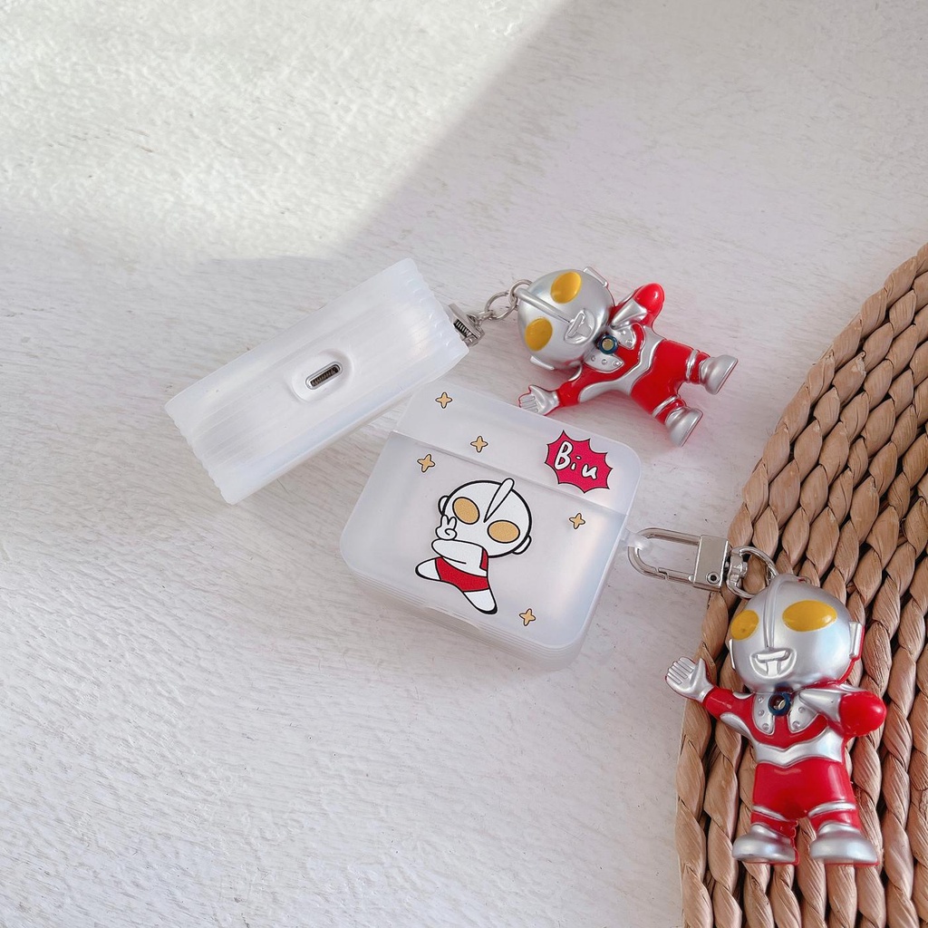 Vỏ Bảo Vệ Hộp Sạc Tai Nghe Bluetooth AirPods 1 2 pro 3 2021 gen3 Bằng Silicon Tpu Mềm Chống Sốc Hình Ultraman