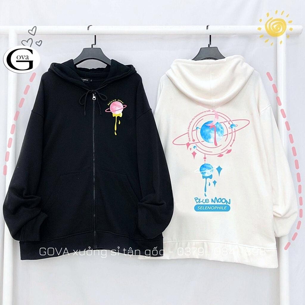 Áo khoác Hoodie nỉ FE SHINING MOON Dây Kéo form rộng ulzzang Unisex áo nỉ bông nữ AKN24 GOVA