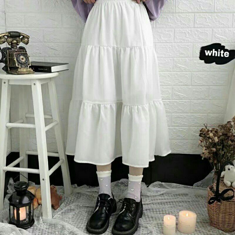Chân váy voan form rộng dài dáng xoè màu trơn Trắng/Đen công chúa bánh bèo dễ thương - Mã: 128 TV-Fashion