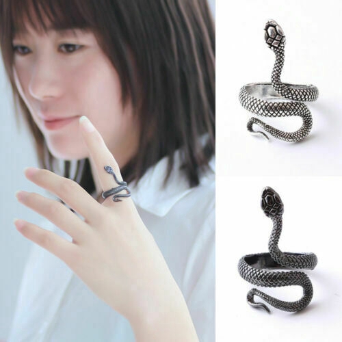 Nhẫn hở thiết kế hình con rắn 2 màu phong cách Gothic cá tính thời trang cho nam nữ