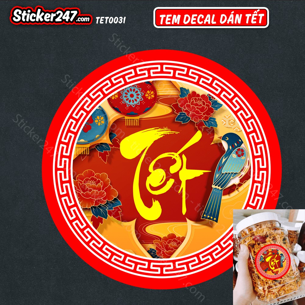 Tem Tết Decal Dán Tết Mẫu Hoa Văn Hình Tròn Độc Đáo Bắt Mắt 𝑭𝒓𝒆𝒆𝒔𝒉𝒊𝒑 Decal chống nước, cắt sẵn, dùng trang trí Tết