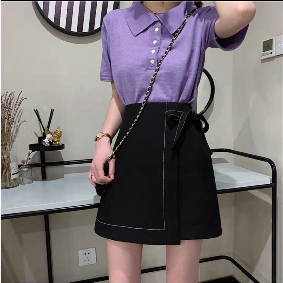 Chân váy nữ ngắn chữ A xòe,chân váy đen trơn chỉ nổi đính nơ, chân váy công sở lưng cao cá tính siêu đẹp cv463 | BigBuy360 - bigbuy360.vn