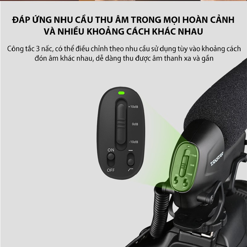 Mic Thu Âm Gắn Máy Quay Chính Hãng Cao Cấp Takstar SGC-600 Giảm Ồn, Điều Chỉnh Độ Nhạy, Lọc Tạp Âm Bảo Hành 1 Năm