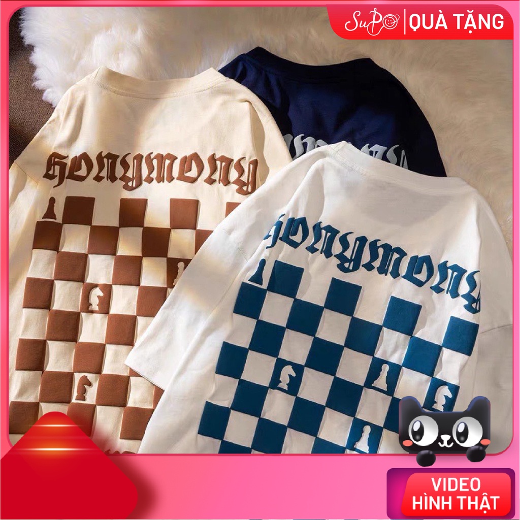 Áo thun tay lỡ, in nổi Bàn Cờ, form rộng, Nam nữ đều mặc được (Supo Shop)