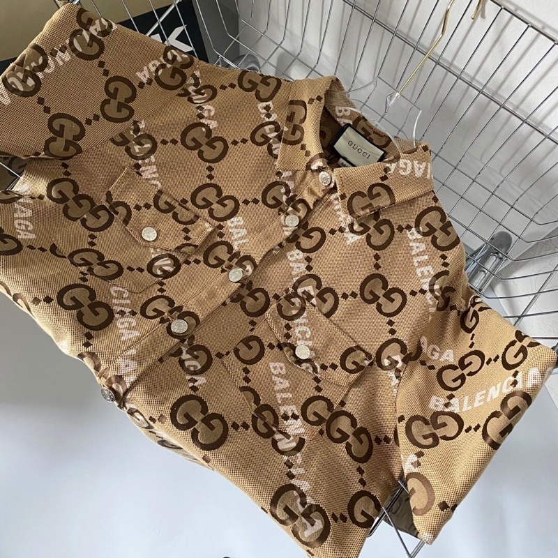 Áo khoác sơ mi nữ logo thương hiệu Balenciaga x Gucci GC/GG cao cấp