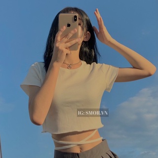 [ẢNH THẬT ĐỘC QUYỀN SMOR.VN] Áo croptop tay ngắn, đan dây eo