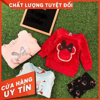 Set áo lông quần legging hoạ tiết Minnie đính cườm
