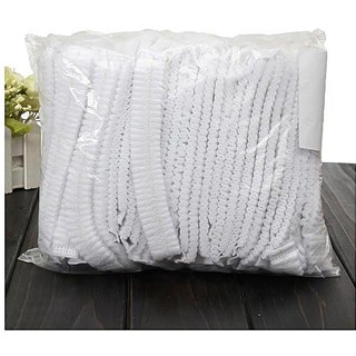 [FREESHIP 99K] 100 Mũ (Nón) Trùm Đầu Con Sâu Loại 2 Chun - Màu Trắng Dùng 1 Lần