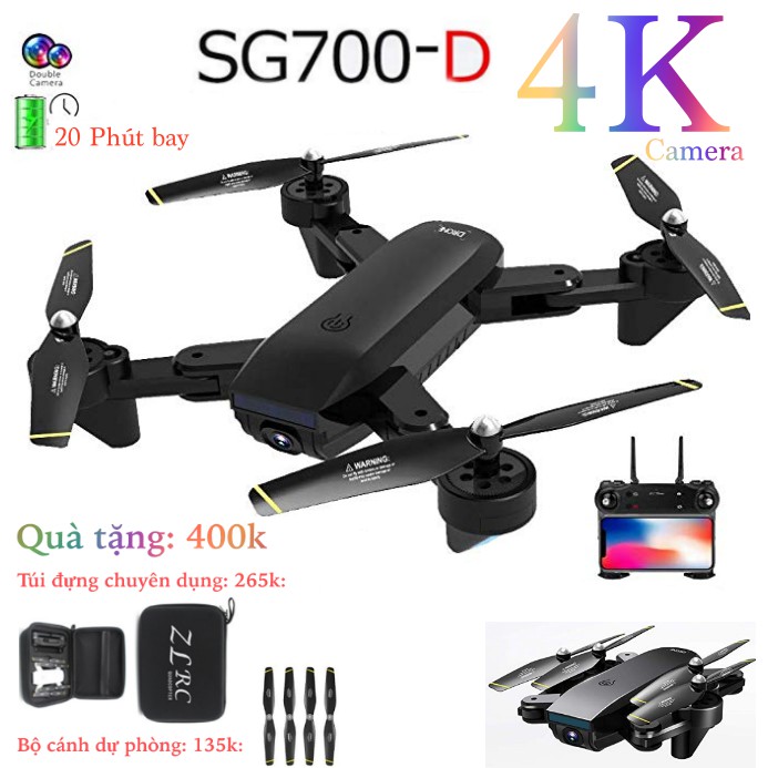 [TẶNG TÚI CHUYÊN DỤNG] Flycam SG700 D camera 4K drone gấp gọn tích hợp 2 camera nhận diện khuôn mặt