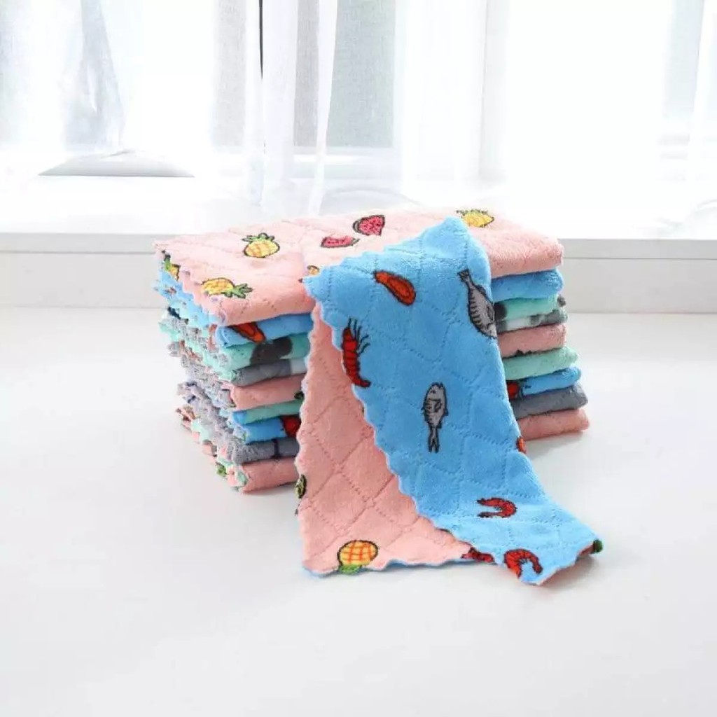 Khăn Đa Năng In Hình 2 Mặt - Khăn Lau Bếp, Bát Đĩa, Cốc Chén  Siêu Mềm Mịn Siêu Thấm Hút Lau Bếp, Lau Chén Đĩa
