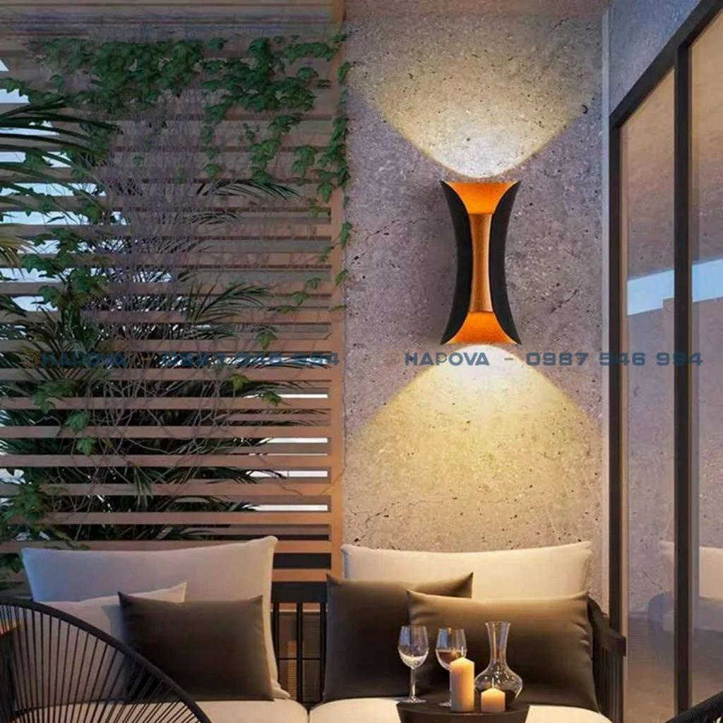 Đèn hắt tường trang trí ngoài trời cong 2 đầu HAPOVA FREDY 5032 chồng nước