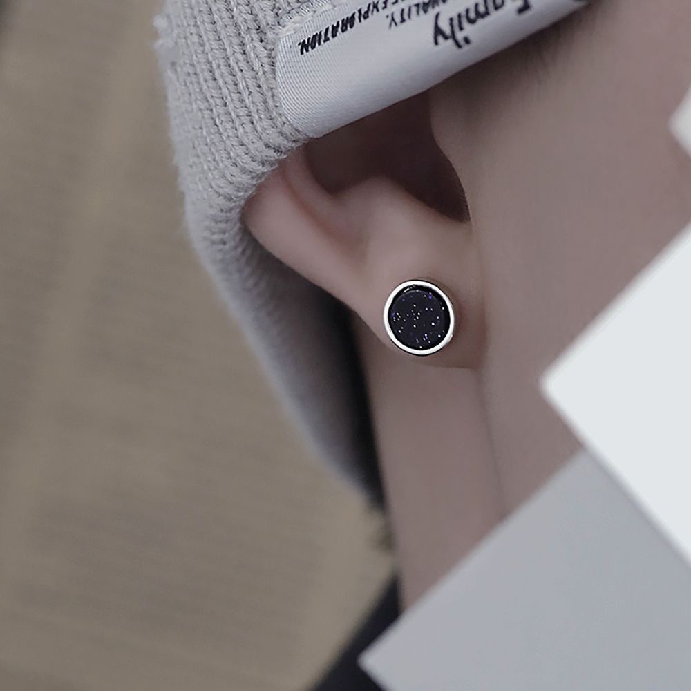 Khuyên tai dạng hạt đá màu đen phong cách hàn quốc thanh lịch cho nam