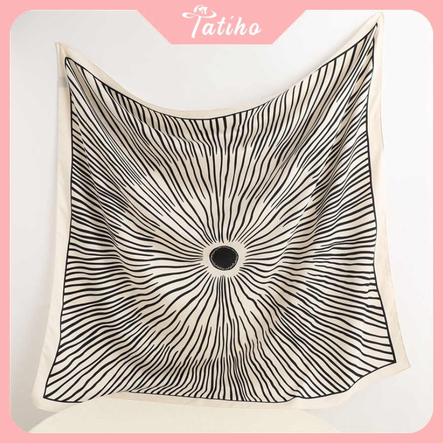 Khăn Lụa Vuông Turban Cao Cấp Họa Tiết Sọc Làm Áo Quàng Cổ - Chất Liệu Silk - 90x90cm - Tatiho - Mã KL057