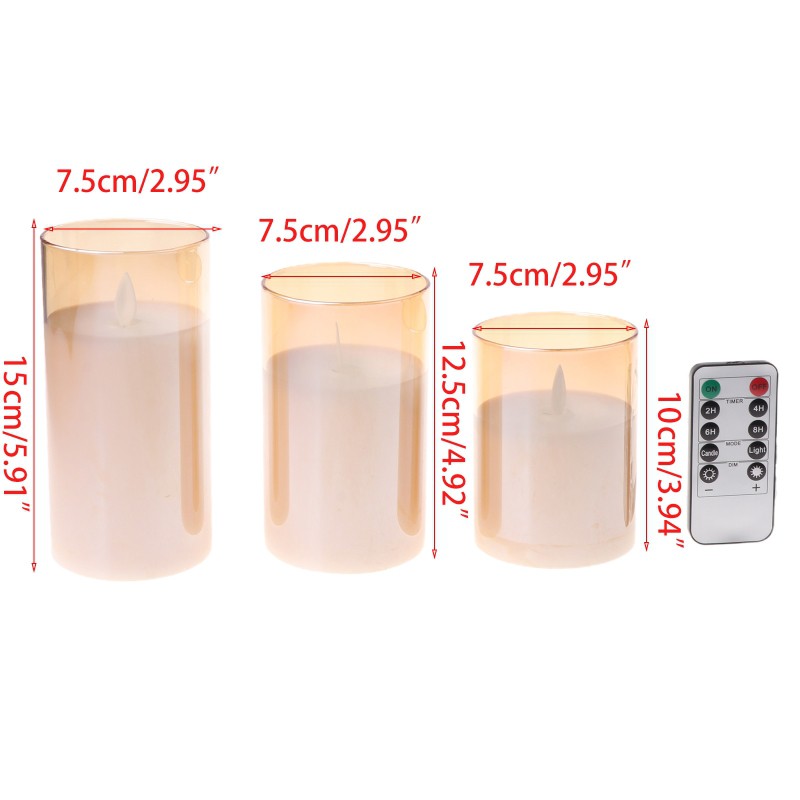 SEL 3pack Flameless Led Candles Flickering Timer Remote Fake Wick Moving Flame Faux