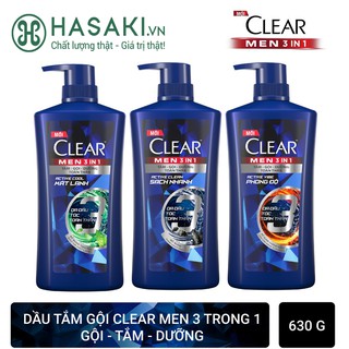 Dầu Tắm Gội CLEAR Men 3 Trong 1 Active 630g