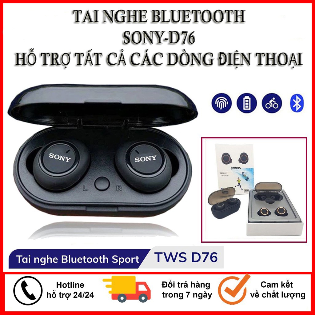 ( NEW )Tai nghe Bluetooth Sony sport TWS - D76 Rất ấm Bass - treble rõ ràng  hỗ trợ đàm thoại hai chiều