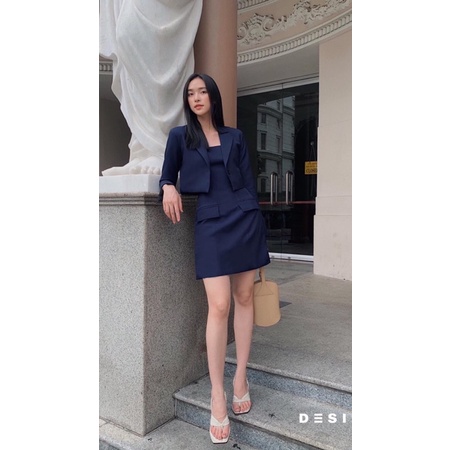 Set Coban bao gồm áo Vest Lửng và đầm liền 2 dây - XANH,ĐEN,NUDE
