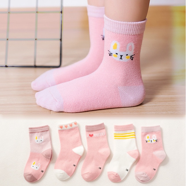 Set 5 Tất Cho Bé Trai Bé Gái In Hình Đáng Yêu Dày Ấm Cao Cổ Chất Cotton