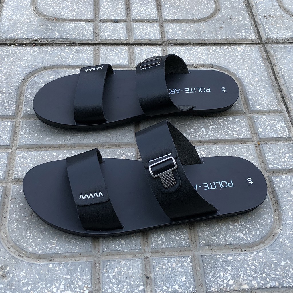 Dép nam quai ngang Polite - art D824 da bò cao cấp 2 màu - BH 6 Tháng