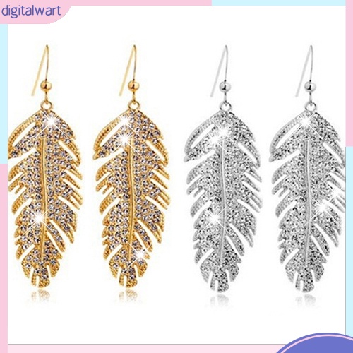 Đôi khuyên tai hợp kim hình lông vũ đính đá phong cách retro cá tính sang trọng dành cho nữ