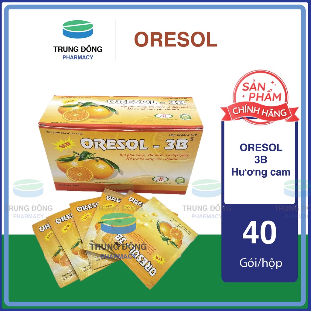 Gói uống bù nước điện giải ORESOL 3B Hương Cam, hỗ trợ bổ sung năng lượng giúp cơ thể mau phục hồi - Trung Đông Pharmacy
