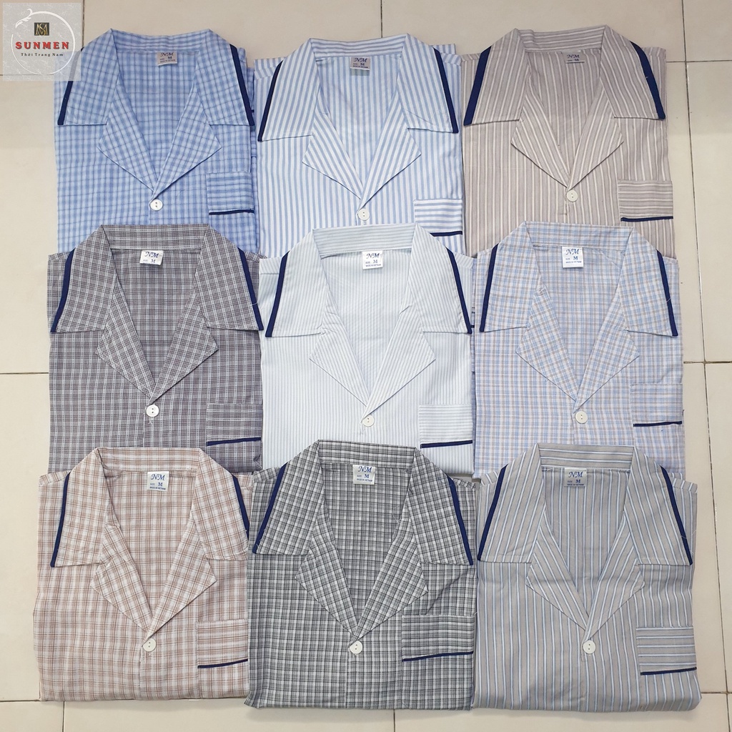 [HCM] Đồ bộ pijama nam trung niên cao cấp mặc nhà chất vải kate thoáng mát ông già kẻ sọc SUNMEN