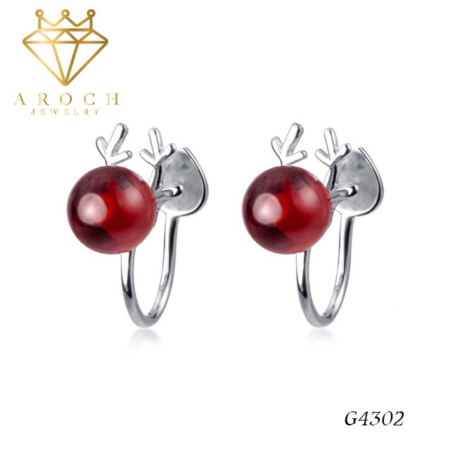 Khuyên tai bạc Ý s925 đá Garnet đỏ G4302 - AROCH Jewelry