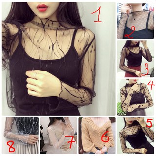 Áo lưới dài tay phối đồ