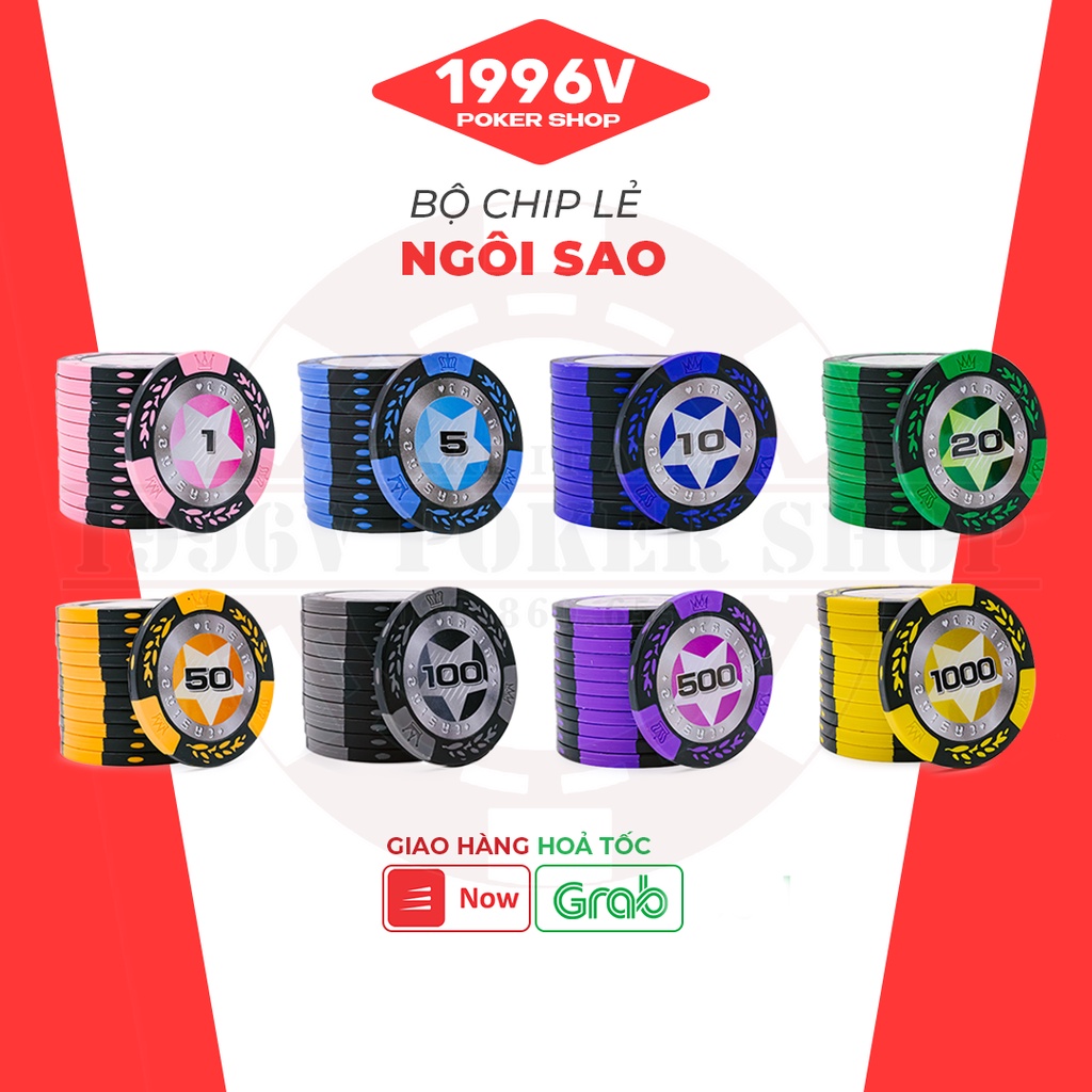 Vali 300 chip Poker có số, phỉnh poker Ngôi Sao chip set Pocker đất nung giá rẻ đẹp - 1996V Poker Shop