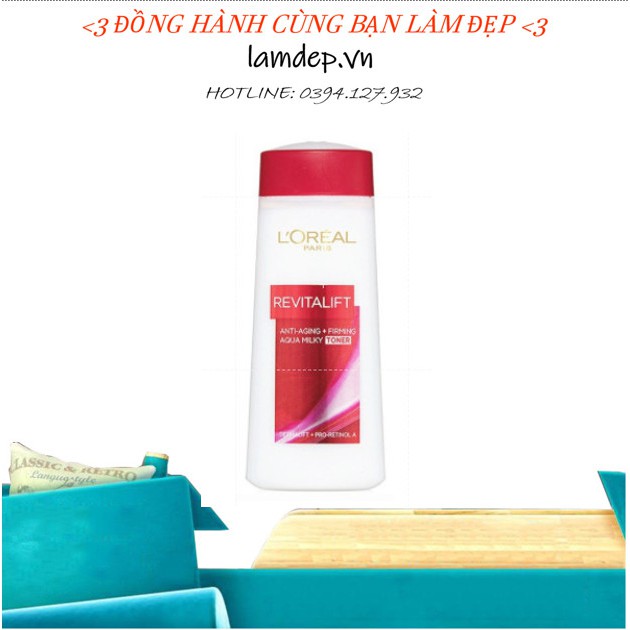 Nước Hoa Hồng Săn Chắc Da Và Giảm Nếp Nhăn L'Oreal Paris Revitalift Aqua Milky 200ml Hàng Chính Hãng