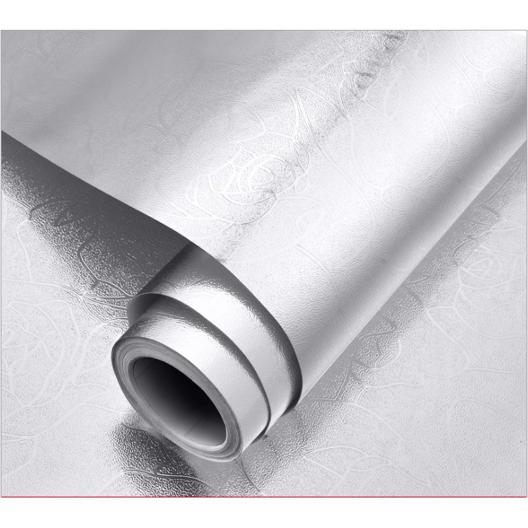 1 mét decal giấy dán bếp tráng nhôm hoa hồng bạc khổ 60cm keo sẵn bóc dán