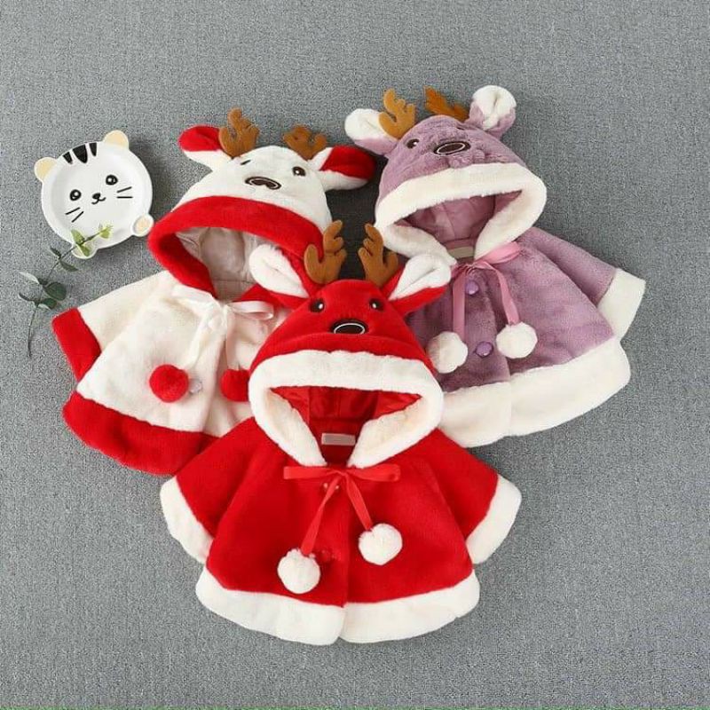 [Hàng Đẹp Bán Shop]Áo Lông Noel Giáng Sinh Mũ Tuần Lộc Dày Âm, Đáng Yêu Cho Bé Trai, Gái Đi Chơi Noel, Chuẩn Size 9-14kg