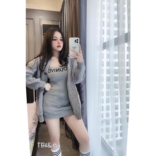 Set đầm body kèm cadigan len phạm kiều trang