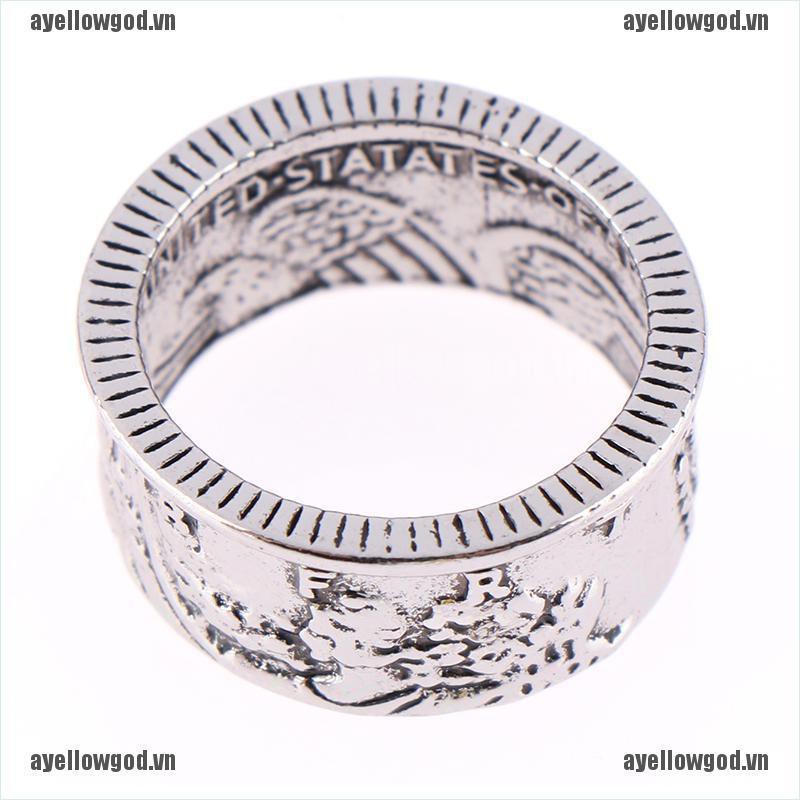 【aye】1Pcs Handmade Coin Rings Vintage Morgan Silver Half Dollar 1945 Carved Jewelry