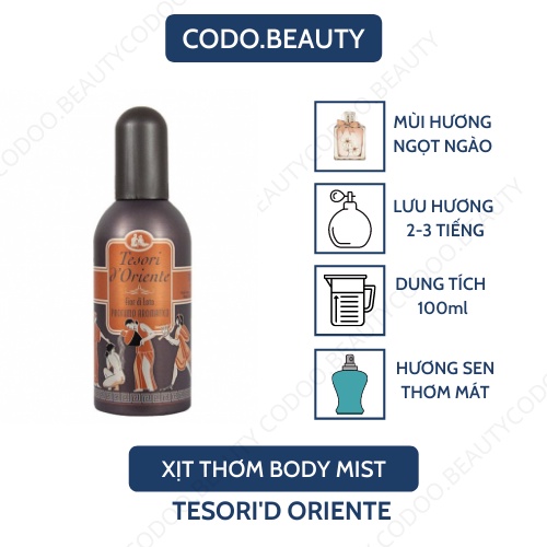 Xịt Thơm Body Tesori Nâu Hoa Sen 100ml , Xịt Body Mist Tesori Hương Nước Hoa mùi Hoa Sen Nâu