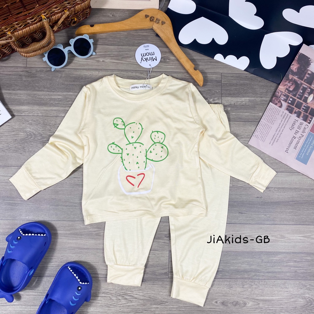 Bộ Dài Tay THUN LẠNH MINKY MOM Vải Trơn Bo Gấu In Hình Cho Bé TD-IN61