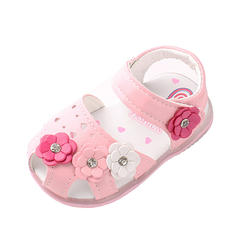 Giày sandal da bít mũi tập đi cho bé [0-1 tuổi] mềm mại êm chân, thiết kế dễ thương phong cách Hàn Quốc có đèn