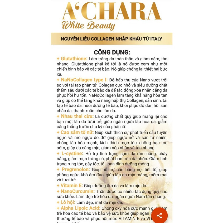 A'chara White Beauty Viên uống trắng da, căng da hộp 30 viên | Thế Giới Skin Care