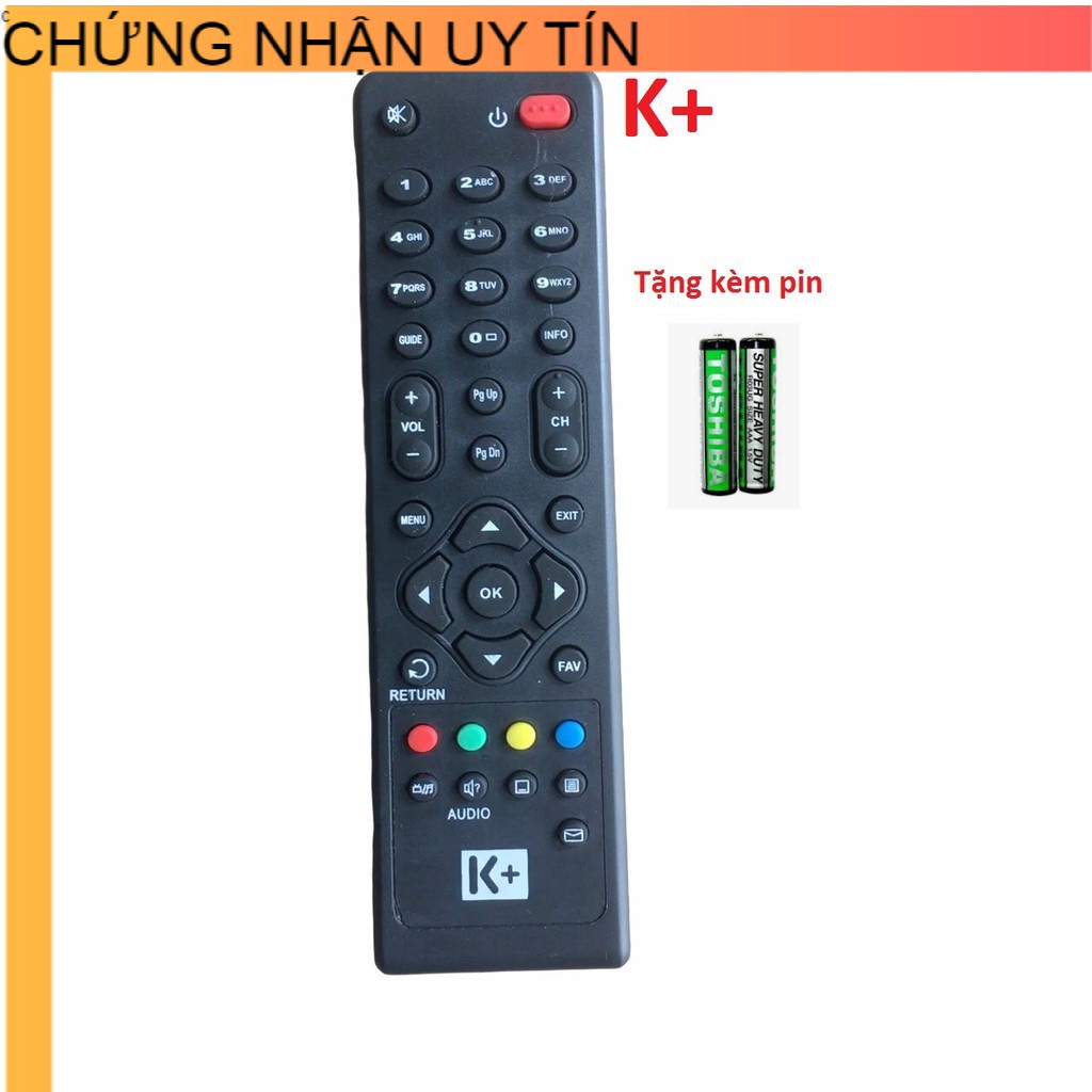 Điều khiển đầu thu K+ vuông-Tặng kèm pin- Remote đầu thu truyền hình đầu K+ loại vuông