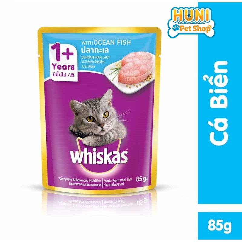 Pate mèo whiskas vị CÁ THU - CÁ NGỪ - CÁ BIỂN sốt mèo nhiều vị Thức ăn cho mèo lớn, gói 85g - Huni Petshop