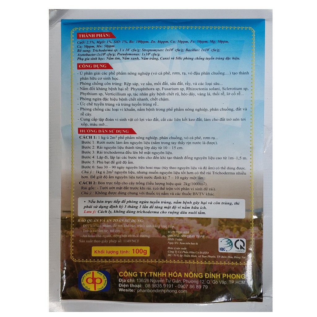 100gr Trichoderma Cao Cấp Loại 1 Chứa 20 Tỷ Bào Tử Nấm - Hoạt Lực Cực Mạnh Giúp Tiêu Diệt Các Loại Nấm Gây Bệnh