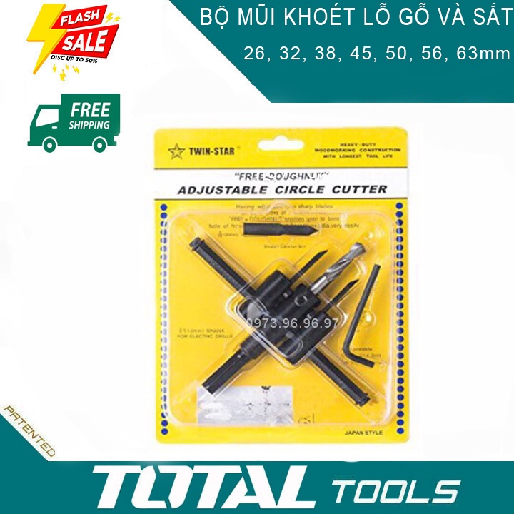 Bộ mũi khoét lỗ gỗ, sắt trần nhựa thạch cao, gỗ nội thất, tấm sắt khoan lỗ 19,22,25,26,32,38,45,50,56,63mm - GIAO HÀNG