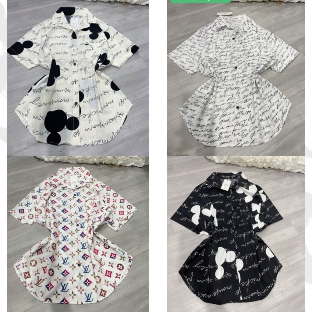 Áo sơ mi hoạ tiết bigsize nữ các loại, Áo sơ mi kiểu bigsize nữ hoạ tiết gấu chữ SM GAU CHU