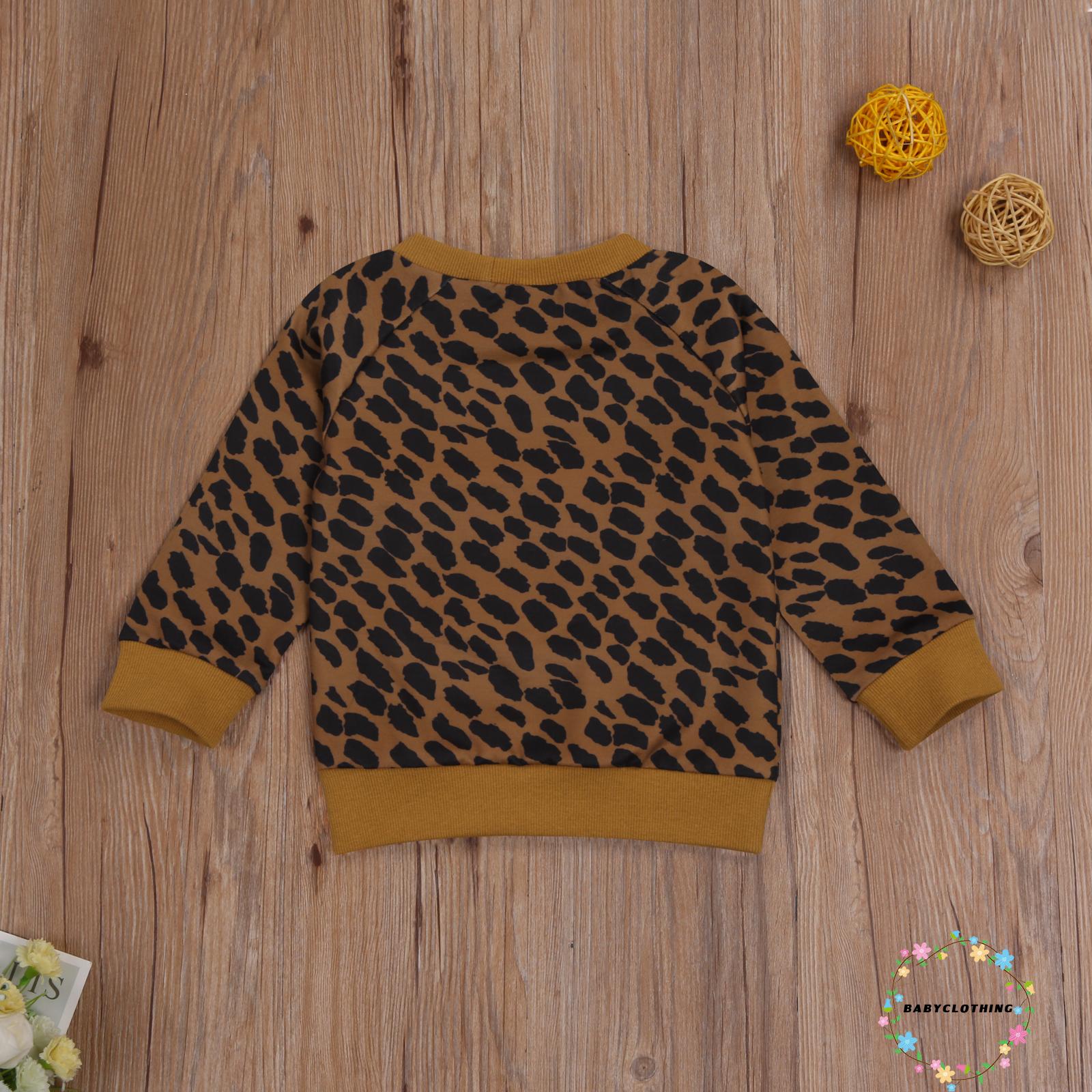 BBCQ-Children´s Leopard Printed Pullover Sweater, Long Sleeve Round Neck Casual Top for Spring, Autumn and Winter