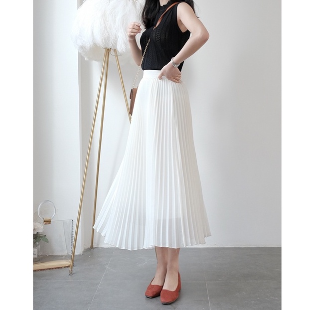 Chân váy xếp ly dáng dài 2 lớp chất liệu chiffon hiệu ứng chân dài,váy dài xếp ly dẻ quạt tạo độ xòe TK LIOLA