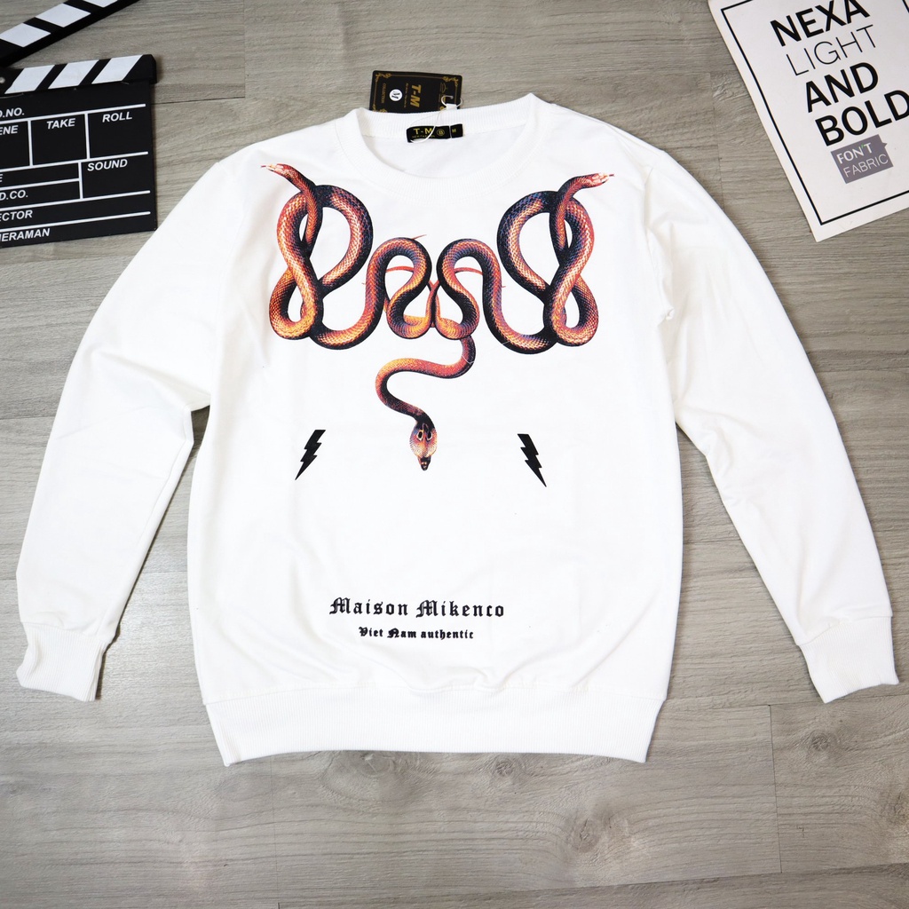 Áo Sweater Chất Nỉ Nam Nữ In Họa Tiết, Áo Thun Nam Dài Tay In Hình Rắn Vải Mềm Mịn Giữ Ấm Co Giãn Tốt 2 Màu Trắng, Đen | BigBuy360 - bigbuy360.vn