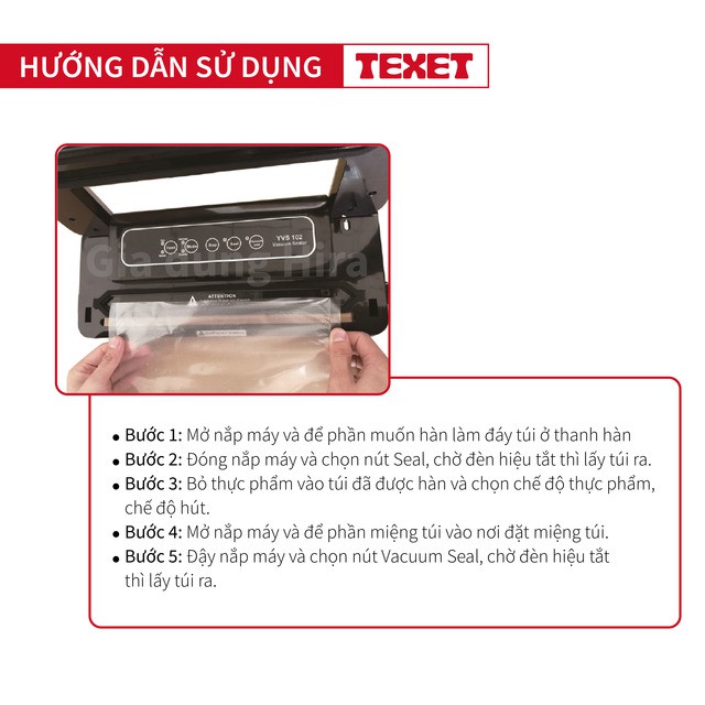 [Ưu đãi Black Friday - Tặng 02 Cuộn Túi] Máy Hút Chân Không Thực Phẩm TEXET VFS-001 Thương Hiệu Từ Anh Quốc BH 12 Tháng